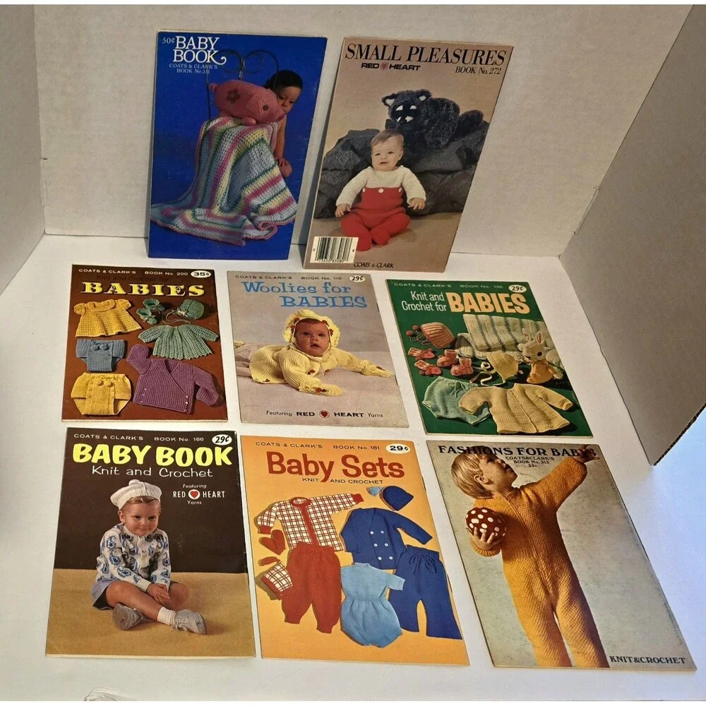 8 Baby Knit Crochet Baby Variety Vintage Coats & Clark's Booklets Red Heart #8